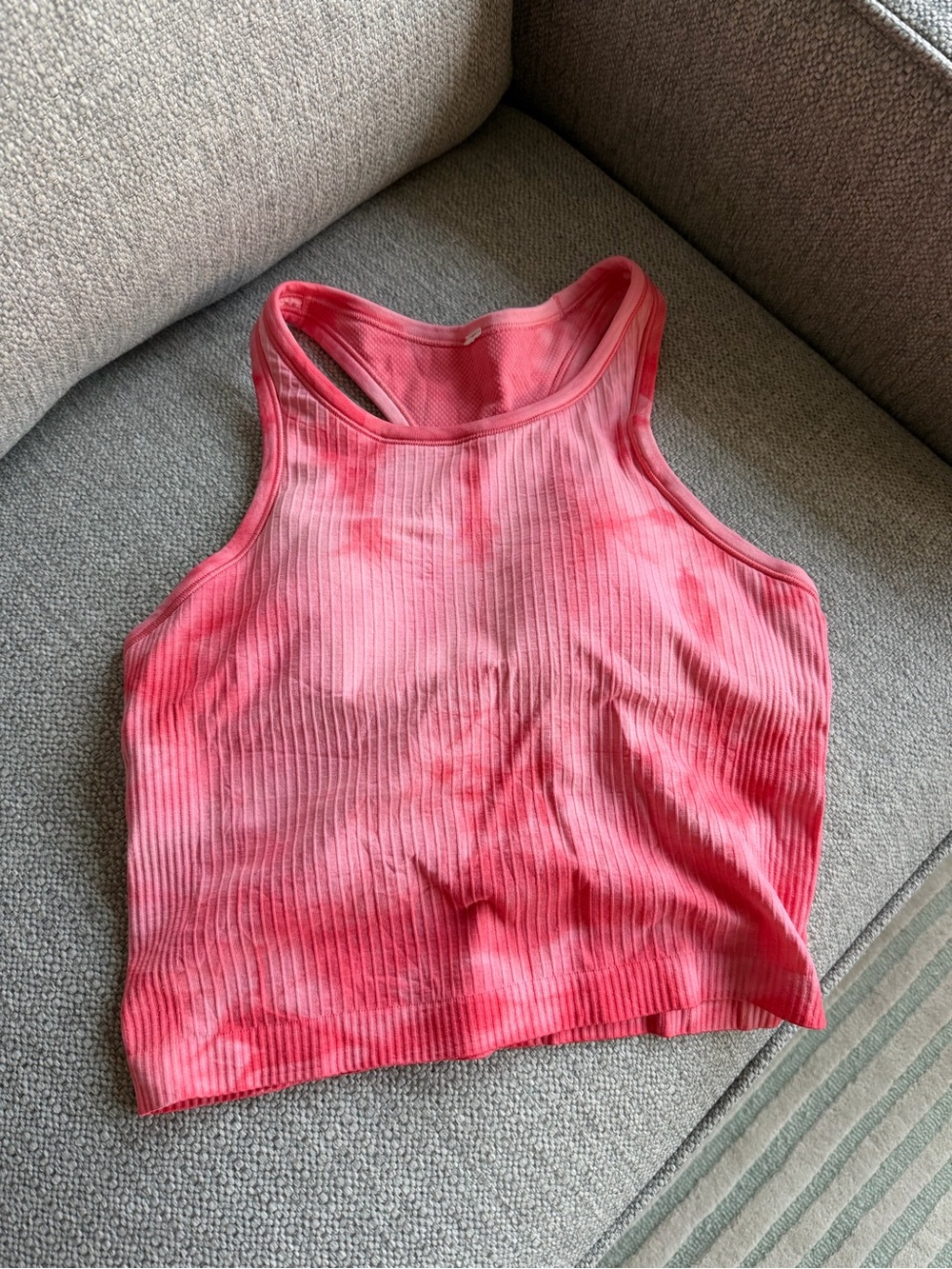 lululemon Ebb to Street Cropped Racerback Top Pink Tie-Dye 💖 Ribbed Size 8